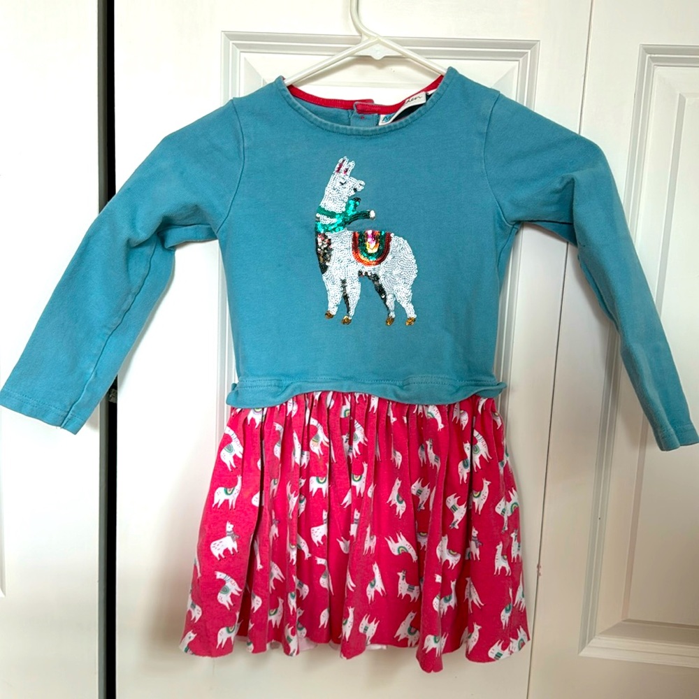 Mini Boden Sequin Llama Long Sleeve Dress